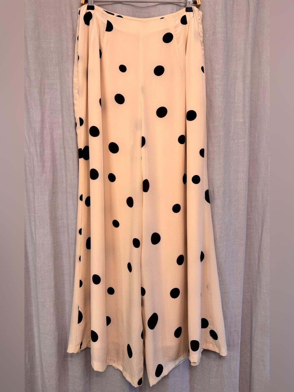 ⚓️ J. Peterman 100% Silk Polka Dot Wide Leg Trousers Ivory Black 14